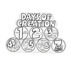 the days of creation sticker is shown in black and white on a white background