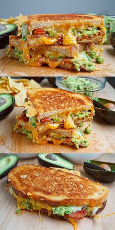 two grilled sandwiches with avocado and cheese