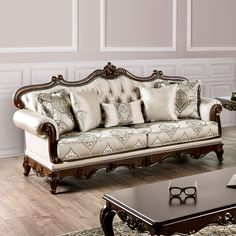 Veracruz Dark Cherry/Beige Sofa - Ornate Home 3 Seater Sofa Design Living Rooms, Beige Loveseat, Brown Loveseat, Houses Interior, Box Seat, Cherry Brown, Sectional Sofas Living Room, Beige Sofa, Ornate Furniture