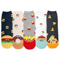 PRICES MAY VARY. Premium Quality Materials : Our women’s fashionable socks are made of 84% combed cotton, 11% spandex, 5% polyester. These are very soft, stretchable, breathable, durable socks and will keep your feet comfortable Cute & Sweet Design : Our uniquely designed socks feature panda, duck, food, fruit, snack and birthday. These socks come in a variety of designs and colors. Each set includes 5 different colors, which means you'll be wearing unique socks each day. These can be worn for m Food Socks, Socks Gifts, Unique Socks, Boys Socks, Fun Socks, 10 Funniest, Funny Food, All Food, Fruit Design