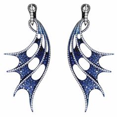 Earrings with Blue Sapphires, Black and White diamonds - depicting the good use of Blue and Black plating. Stephen Webster Earrings, Sapphire And Diamond Earrings, International Jewelry, Dragon Jewelry, Star Jewelry, Blue Jewelry, Heart Earrings Studs