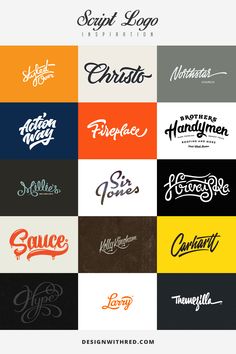 some type of logos that are all in different colors and font styles, with the words written