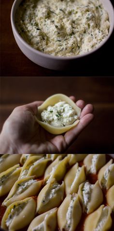 four different pictures showing different types of food on plates and in pans, with one being dipping sauce