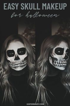 Need ideas for halloween makeup this year? Click here to see how to do easy skull makeup for Halloween! This simple skeleton makeup look tutorial is perfect for Halloween 2020. #creepymakeup #halloweenmakeup #skullmakeup How To Do A Skeleton Makeup Easy, Woman Skull Makeup, Skull Makeup Easy Tutorials, Diy Skull Face Paint, Skull Mask Makeup, Halloween Skeleton Face Paint, How To Paint Your Face Like A Skeleton, East Skeleton Makeup, Step By Step Skeleton Makeup