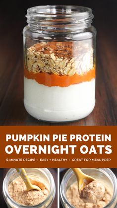 pumpkin pie protein overnight oats in a jar