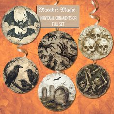 a set of six halloween themed ornaments