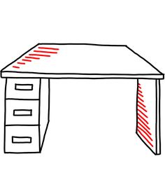 a drawing of a desk with a tie on it