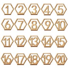 wooden numbers and numerals on a white background