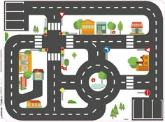 a road map with cars and houses on it, as well as the words go