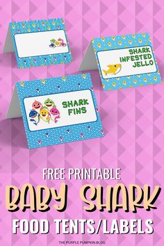 free printable baby shark food tent labels for shark finz and shark finz