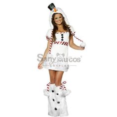 a woman dressed in a snowman costume