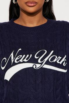 Available In Navy/combo. Pullover Sweater Long Sleeve Drop Shoulder Crew Neck "New York" Verbiage Ribbed Hem 100% Acrylic Imported | New York Sweater in Navy Blue size XS by Fashion Nova New York Sweater, Women Hoodies Sweatshirts, Pullover Sweater, Drop Shoulder, Long Sleeve Sweater, Pullover Sweaters, Fashion Nova, Hoodies Womens, Navy Blue