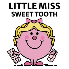 a little miss sweet tooth poster with a girl holding a cup and a checker