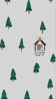 a nativity scene with pine trees and a star