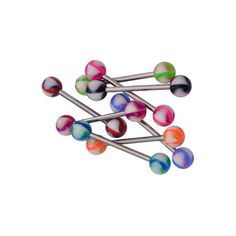 Brighten up your piercing collection with our Surgical Steel Straight Barbell Tongue Ring 8-Pack, featuring eye-catching spinner spiral swirl acrylic ball ends. Crafted from premium 316L surgical steel, these barbells are designed for durability and hypoallergenic properties, making them a safe and stylish choice for a variety of piercings. Each barbell is topped with acrylic ball ends that feature a dynamic spiral swirl pattern, adding a vibrant and playful touch to your look. These 14 gauge (1 Cute Tongue Rings Rubber, Piercing Collection, Dermal Anchor, Tongue Ring, Piercing Kit, Industrial Barbell, Eyebrow Ring, Tongue Piercing, Tongue Rings