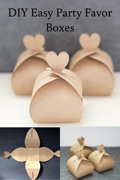 diy easy party favors boxes with hearts and bows on the top are shown in three different views