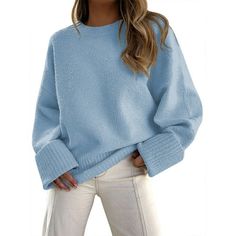 Fantaslook Sweaters for Women Oversized Crewneck Long Sleeve Fuzzy Chunky Knit Pullover Sweaters Tops Trendy Fall Outfits  Experience the ultimate in comfort and style with oversized sweaters for women. This long sleeve, chunky knit pullover is designed to keep you warm and cozy during the chilly fall months. Made from high-quality, fuzzy fabric, womens sweater feels soft fuzzy against your skin and adds a touch of luxury to your everyday wardrobe. The oversized fit and classic crewneck design m Fall Pullover Sweaters, Chunky Oversized Sweater, Oversized Sweater Women, Crewneck Design, Oversized Crewneck, Blue Pullover, Trendy Fall Outfits, Womens Crewneck, Trendy Fall