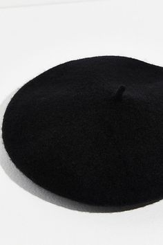 Classic and contemporary, this wool beret is featured in a soft style and structured silhouette with a round, flat top and a stalk in the center. * 22.45" * Slip-on style | Du Jour Beret by Free People in Black Black Fitted Beret For Fall, Fitted Black Beret For Fall, Black Wool Beret For Fall, Black Beret Hat, Flat Top Hats, Free People Hat, Leather Beret, Black Beret, Rancher Hat