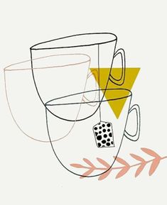 a drawing of two cups with different shapes and words above them that say anyone for tea