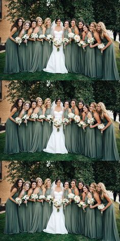 two screenshots show the same bridesmaid dresses in different styles and colors