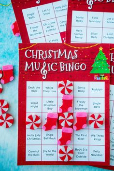 christmas music and bingo game with candy canes