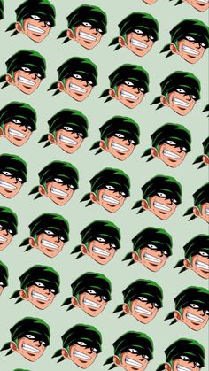 an image of many different faces with green hair and black hair, all in the same pattern