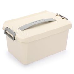 a white box with a handle on it