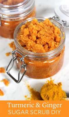 Ginger Body Scrub, Turmeric Scrub, Body Scrub Recipe, Sugar Scrub Homemade, Sugar Scrub Recipe, Ginger Essential Oil