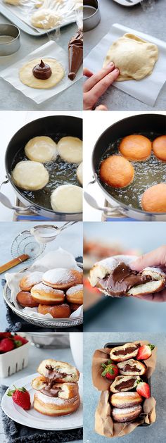 the process of making donuts is shown here