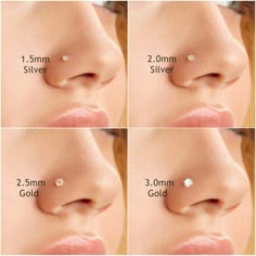 four different views of a woman's nose showing the size and shape of her nose