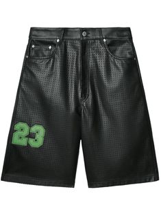 Find OFF-WHITE Natlover Basketball Leather Shorts on Editorialist. black leather cotton perforated detailing appliqué detail mid-rise classic five pockets straight hem Exercise Clothes, Lil Bro, Vintage Skate, Black Shorts Men, City Shorts, Airport Fashion, Custom Shorts, Summer Beach Wear, Denim Design