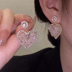 earring type: earringsShape\Pattern: HeartMaterial: Zinc AlloyGender: Female Cute Pink Heart, Pink Heart Earrings, Crystal Heart Earrings, Earrings Trendy, Long Tassel Earrings, Hoop Earring Sets, Beaded Dangle Earrings, Crystal Heart, Rhinestone Earrings