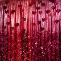 red and pink sequin curtains with hearts on them