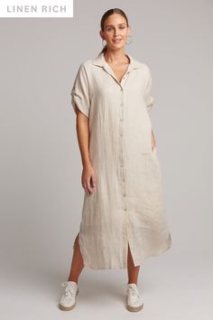 Studio Shirt Dress - Tusk - eb&ive Clothing - Shirt Dress Mid Linen Dresses With Tennis Shoes, Ladies Lunch, Smart Casual Wear, Plain Outfits, Plain Dress, Linen Shirt Dress, Perfect Style, Mid Dresses, Night Looks