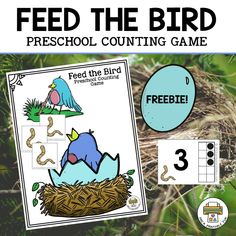 feed the bird preschool counting game with an image of a nest and two birds on it