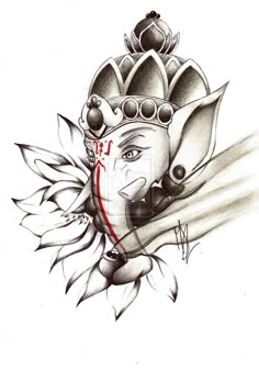 an elephant with a crown on it's head is depicted in this tattoo design