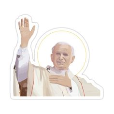 a sticker depicting the pope holding his hand up in front of an image of him