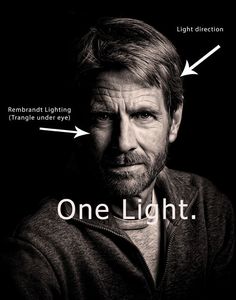 a black and white photo of a man's face with the words one light above it