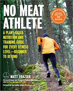 the book cover for no meat athlette, featuring a man running in the woods