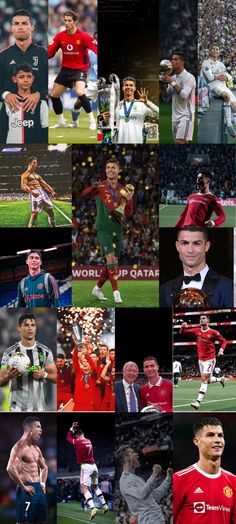 many different pictures of soccer players and their names