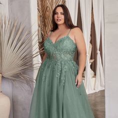 This Dress Is Designed To Make A Statement, With Its Ethereal Tulle Fabric, Intricate Floral Lace Embroidery, And Figure-Flattering A-Line Silhouette. The A-Line Silhouette Of This Dress Is Universally Flattering, Skimming Over Your Curves And Creating A Graceful And Elegant Shape. It's The Perfect Choice For Any Formal Occasion, Such As Weddings, Proms, Or Galas. The Sleeveless Design Showcases Your Arms And Shoulders, Exuding Confidence And Grace. Fabric: Tulle Length: Long Color: Dusty Teal N Senior Prom Dresses Plus Size, Enchanted Forest Formal Dress, Loose Prom Dress, Prom Dresses Curvy, Plus Size Prom Dresses Long, Prom Plus Size, Matric Farewell Dresses, Debs Dresses, Farewell Dresses