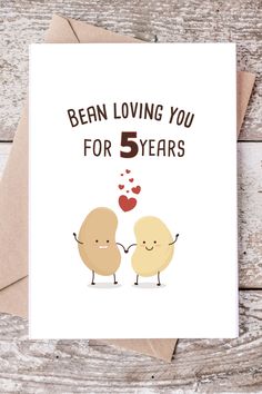 Cute Mockup of Bean Loving You for 5 Years - Printable Anniversary Card for Free 3 Rd Year Love Anniversary Quotes, Anniversary Gift Cards For Him, 3 Year Anniversary Cards, 3 Year Love Anniversary Quotes, Free Printable Anniversary Cards Husband, 3rd Love Anniversary Quotes For Him, 3rd Love Anniversary, 3rd Anniversary Quotes For Boyfriend, Happy 3rd Anniversary My Love