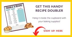 a recipe book with cookies and muffins on it, next to a sign up here