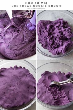 how to mix purple sugar in a bowl with a spoon and then put into the batter