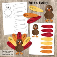 thanksgiving turkey crafts for kids to make with paper and construction materials, including glue on the turkey's feathers