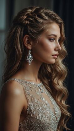 Modern Hairdo Wedding, Braided Elegant Hairstyles, Elegant Down Hairstyles, Side Hair Styles, Glamour Hairstyles, Glamorous Hairstyles, Glamour Hair, Guest Hair, Special Occasion Hairstyles