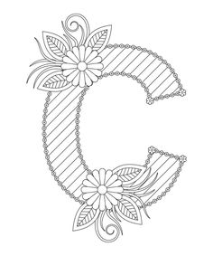 the letter c is made up of flowers and leaves, with a chain around it