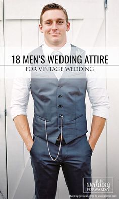 18 Vintage Men's Wedding Attire For Themed Weddings ❤ Planning a themed wedding? We got you covered! Take a look on vintage mens wedding attire! See more: www.weddingforward.com/vintage-mens-wedding-attire/ #weddings #groom #weddingideas Wedding Vest, Casual Wedding Attire, How To Dress For A Wedding, Themed Weddings, Gay Wedding