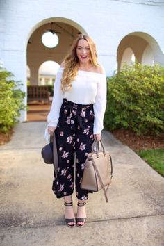 Preppy Outfit from brittanyanncourtney with Rag & Bone Hats, ASOS Tops, Rebecca Minkoff Tote Bags, TopShop Pants, Missguided Sandals Tie Waist Pants, Asos Tops, Off Shoulder Top, Off Shoulder Tops