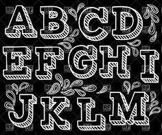 the alphabet is drawn with white chalk on black paper and it looks like an old fashioned font